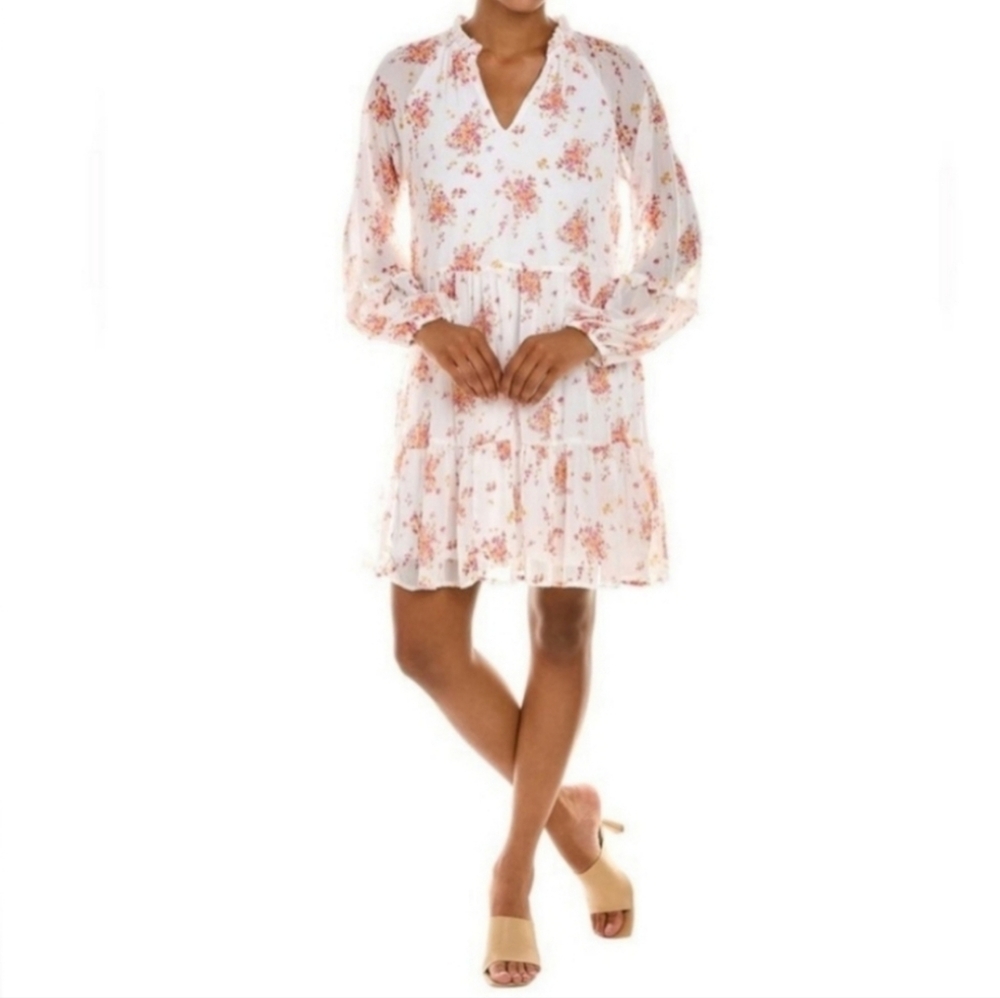 🏷️VINCE CAMUTO Georgette White Floral Long sleeve Shift Dress XXL